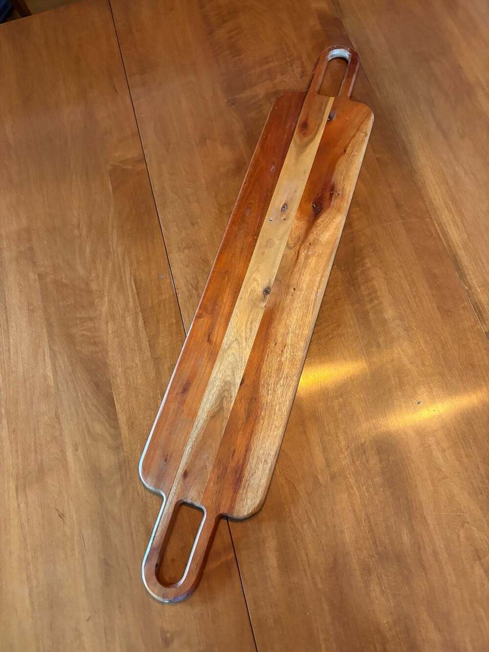 Long Acacia Wood Serving Board with Dual Handles 33 Inches